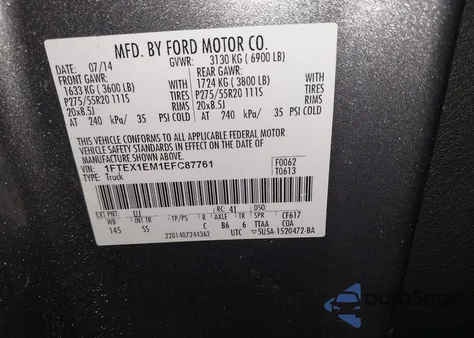 2014 Ford F-150 Stx z USA, uszkodzony, nr VIN 1FTEX1EM1EFC87761